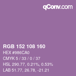 カラーコード: RGB 152 108 160 | qconv.com