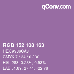 颜色代码: RGB 152 108 163 | qconv.com