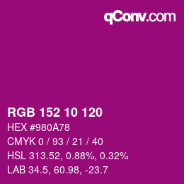 カラーコード: RGB 152 10 120 | qconv.com