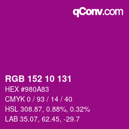 Color code: RGB 152 10 131 | qconv.com