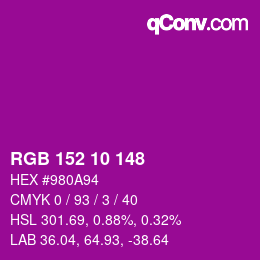 Color code: RGB 152 10 148 | qconv.com