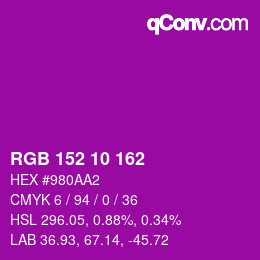 Color code: RGB 152 10 162 | qconv.com