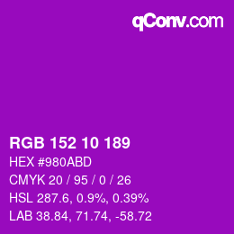 颜色代码: RGB 152 10 189 | qconv.com