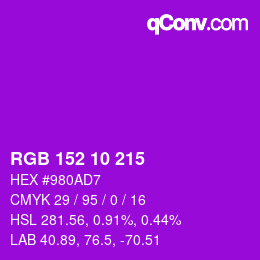 颜色代码: RGB 152 10 215 | qconv.com