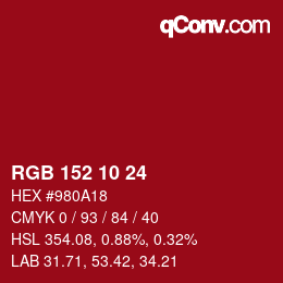 カラーコード: RGB 152 10 24 | qconv.com