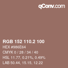 カラーコード: RGB 152 110.2 100 | qconv.com