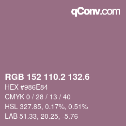 カラーコード: RGB 152 110.2 132.6 | qconv.com