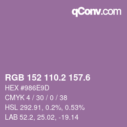 カラーコード: RGB 152 110.2 157.6 | qconv.com