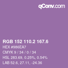 カラーコード: RGB 152 110.2 167.6 | qconv.com