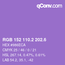 カラーコード: RGB 152 110.2 202.6 | qconv.com