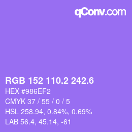 カラーコード: RGB 152 110.2 242.6 | qconv.com