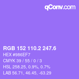 カラーコード: RGB 152 110.2 247.6 | qconv.com