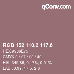 カラーコード: RGB 152 110.6 117.6 | qconv.com