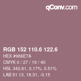 カラーコード: RGB 152 110.6 122.6 | qconv.com