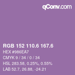 カラーコード: RGB 152 110.6 167.6 | qconv.com