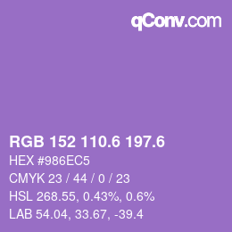 カラーコード: RGB 152 110.6 197.6 | qconv.com