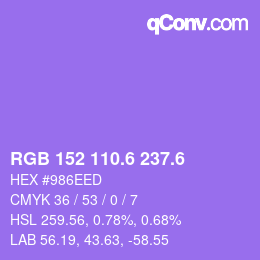 カラーコード: RGB 152 110.6 237.6 | qconv.com