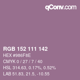 Color code: RGB 152 111 142 | qconv.com