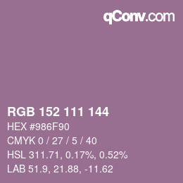 颜色代码: RGB 152 111 144 | qconv.com