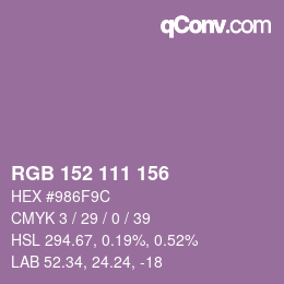 颜色代码: RGB 152 111 156 | qconv.com