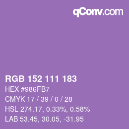 カラーコード: RGB 152 111 183 | qconv.com