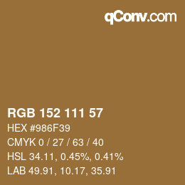 颜色代码: RGB 152 111 57 | qconv.com