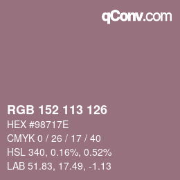 颜色代码: RGB 152 113 126 | qconv.com