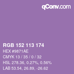 カラーコード: RGB 152 113 174 | qconv.com