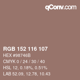 Color code: RGB 152 116 107 | qconv.com