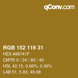 Color code: RGB 152 116 31 | qconv.com