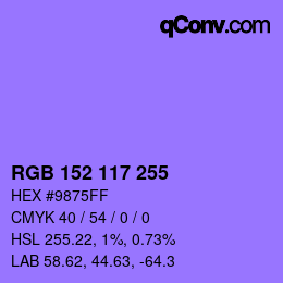 Color code: RGB 152 117 255 | qconv.com