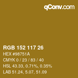 Color code: RGB 152 117 26 | qconv.com