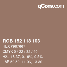 颜色代码: RGB 152 118 103 | qconv.com