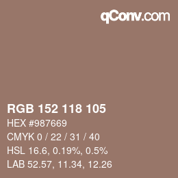Color code: RGB 152 118 105 | qconv.com