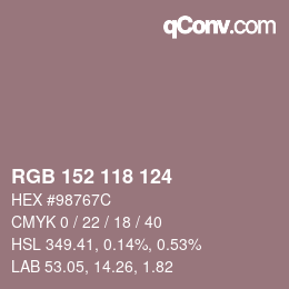 カラーコード: RGB 152 118 124 | qconv.com