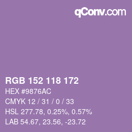 Color code: RGB 152 118 172 | qconv.com