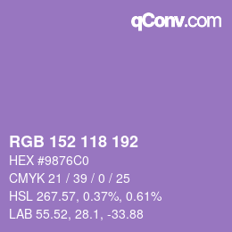 カラーコード: RGB 152 118 192 | qconv.com