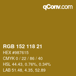 カラーコード: RGB 152 118 21 | qconv.com