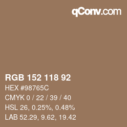 カラーコード: RGB 152 118 92 | qconv.com