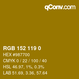 颜色代码: RGB 152 119 0 | qconv.com