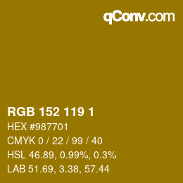 颜色代码: RGB 152 119 1 | qconv.com