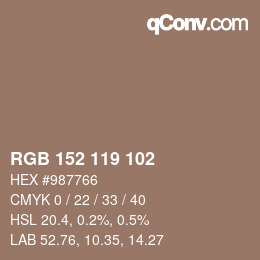 カラーコード: RGB 152 119 102 | qconv.com