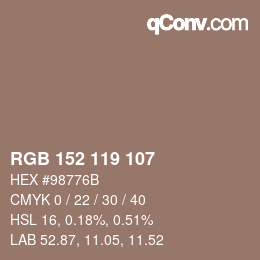 Color code: RGB 152 119 107 | qconv.com