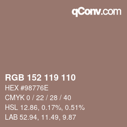 Color code: RGB 152 119 110 | qconv.com