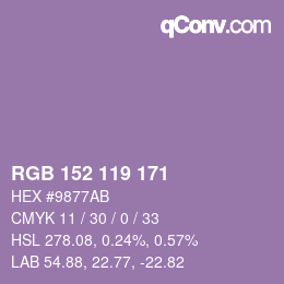 Color code: RGB 152 119 171 | qconv.com