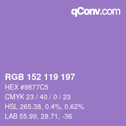 颜色代码: RGB 152 119 197 | qconv.com