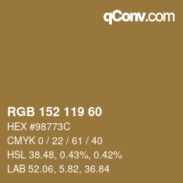 カラーコード: RGB 152 119 60 | qconv.com