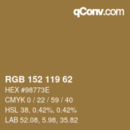 Color code: RGB 152 119 62 | qconv.com