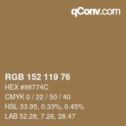 Color code: RGB 152 119 76 | qconv.com