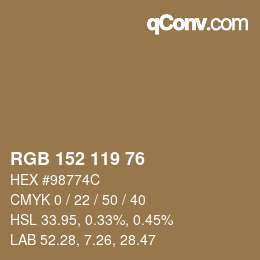 Color code: RGB 152 119 76 | qconv.com